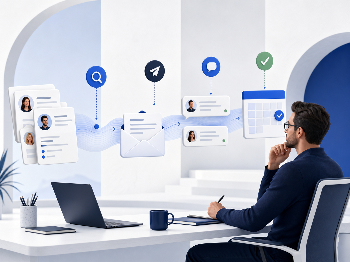 An outbound specialist guiding researched prospects through personalized outreach and into booked calendar meetings